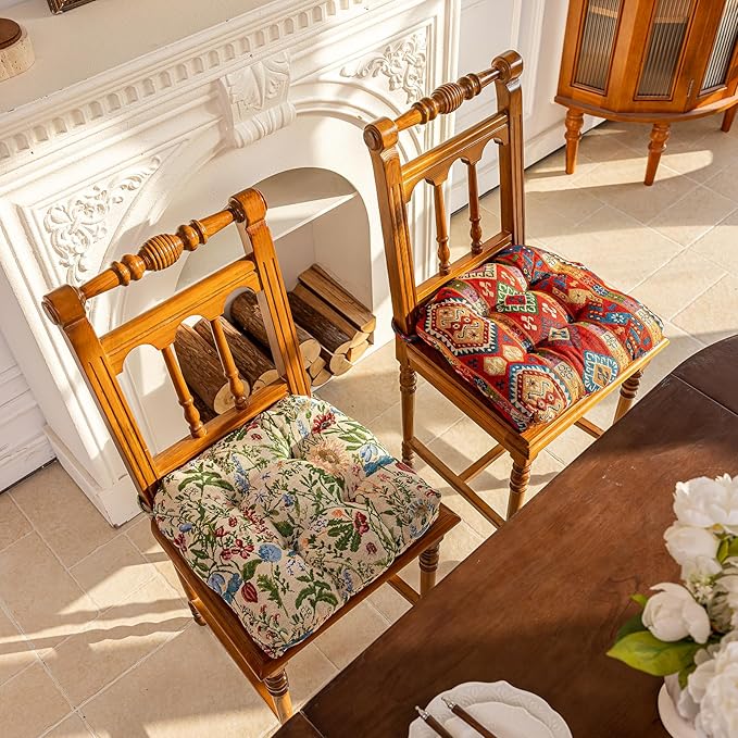 vctops Boho Chair Cushions with Ties U-Shaped Soft Comfortable Chair Pads Non Slip Seat Cushions for Indoor Dining Room and Kitchen Chairs (Pattern A,16"x16") - Image 2