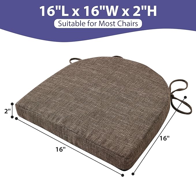 IPYNBAP Chair Cushions for Dining Chairs, Kitchen Chair Cushions, 16'' x 16'' x 2'', Non Slip Indoor Seat Cushions, Chair Pads for Dining Chairs with Ties & Removable Cover, Set of 2, Brown - Image 2