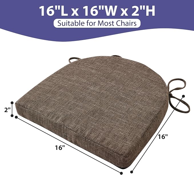 IPYNBAP Chair Cushions for Dining Chairs, Kitchen Chair Cushions, 16'' x 16'' x 2'', Non Slip Indoor Seat Cushions, Chair Pads for Dining Chairs with Ties & Removable Cover, Set of 6, Brown - Image 3