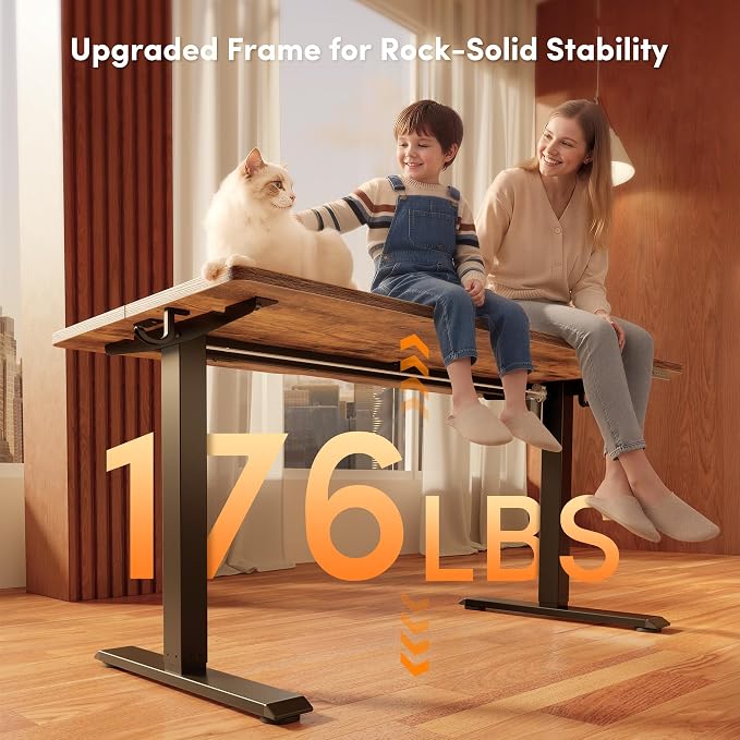 FEZIBO 48 x 24 Inchs Electric Standing Desk, Height Adjustable, Sit Stand Up, Computer Office Desk with Splice Board, Black Frame/Rustic Brown Top | Sit and Stand Up Adjustable Desk, Home Office Computer Desk with 3 Customizable Memory Presets - Image 4