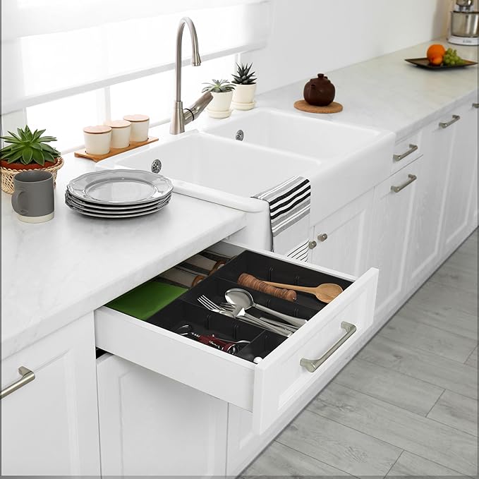 Simple Houseware Drawer Organizer Tray, 9 Adjustable Compartments, Black | For Office, Makeup, and Craft Drawer or Desktop Storage - Image 5
