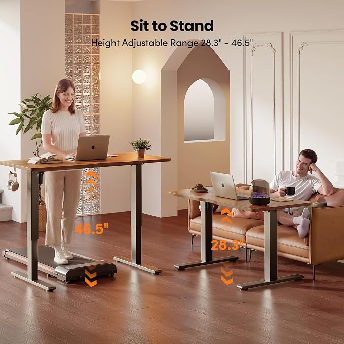 CubiCubi Electric Standing Desk 48 x 24 Inch, Height Adjustable Sit Stand Desk with Memory Presets, Splice Desktop Computer Desk for Home Office, Black Frame/Vintage Brown Top - Image 8