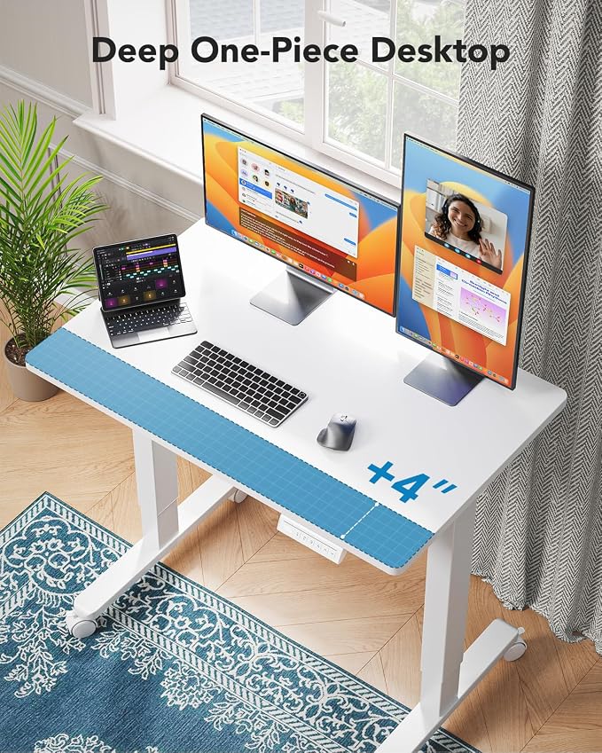 HUANUO Electric Small Standing Desk, Whole Piece Desktop, Adjustable Height Computer Desk, 4 Height Memory Settings, Sit Stand Up Desk for Home Office, 35" x 24", White - Image 8
