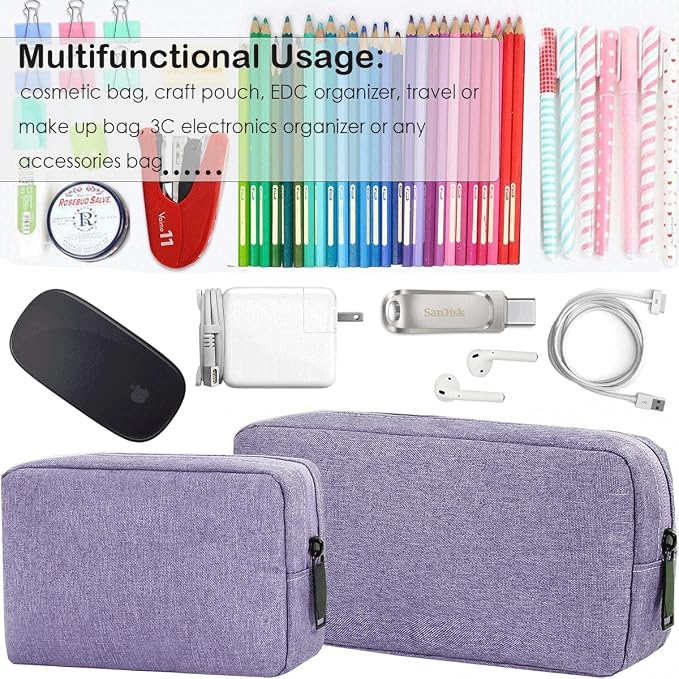 CAAORDKSO Electronic Organizer Travel Case, Electronic Accessories Storage Bag, Portable Waterproof Cable Organizer Bag for Laptop Charger Mouse, USB, Cord, Power Bank, Earphone, Pen(Small+Big,Purple) - Image 2