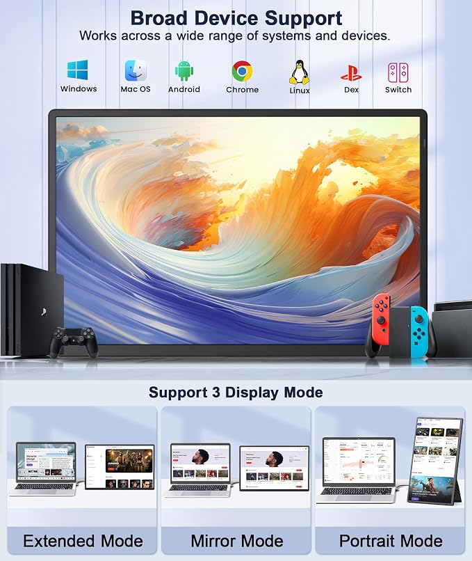 16" Laptop Screen Extender, 1920x1200 IPS Portable Monitor | Borderless Dual Screen Extender, 360° Rotatable Stand, One-Cable Plug &Play, Ultra Slim Travel Monitor for PC/Wins/Switch/PS5 - Image 8