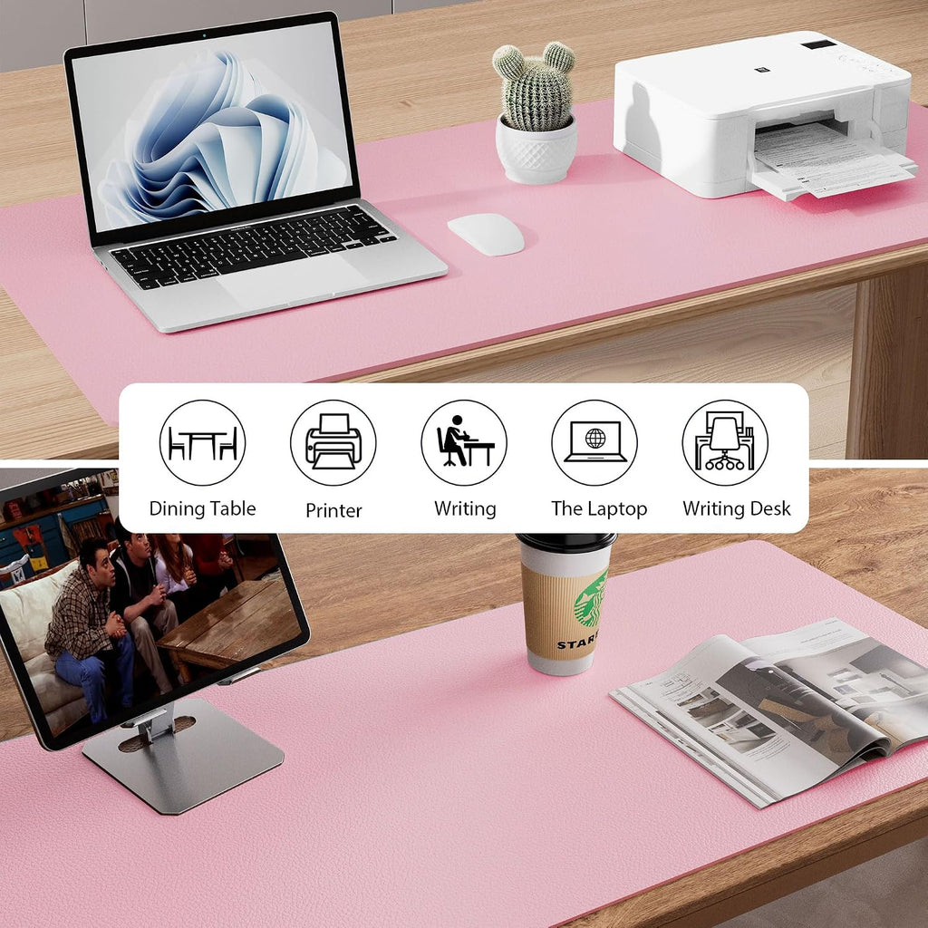 Aothia Faux Leather Desk Mat - Non-Slip PU Leather Desk Blotter, Waterproof Writing Surface, Large Desk Pad for Office & Home (Fairy Pink, 55" x 17") - Image 6