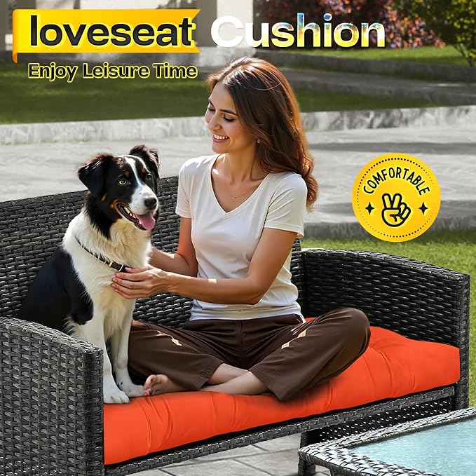 MAGIC ELEPHANT Outdoor Bench Cushion, Memory Foam Loveseat Cushion for Patio Furniture Wicker Chair, Settee Porch Swing Seat Cushion, 44 x 19 Inches (Orange) - Image 6