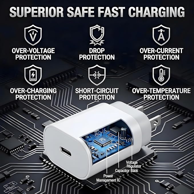 TT&C 2-Pack 25W USB C Fast Charger with 6FT Long Cable (White) | PD 3.0 Fast Charging Adapter Wall Plug Compatible with Samsung Galaxy S26, S25, S24, S23, S22 & iPhone 17/16/15 Pro Max - Image 6