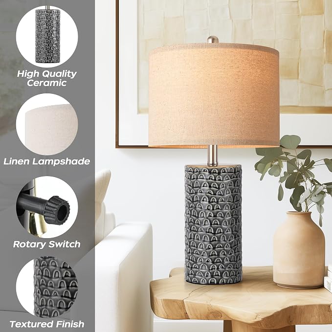 23" Modern Ceramic Table Lamp Set of 2, Table Lamps for Living Room, Rustic Farmhouse Bedside Lamps Nightstand lamp for Bedroom, Desk Lamp for End Table Home Decor Black - Image 4
