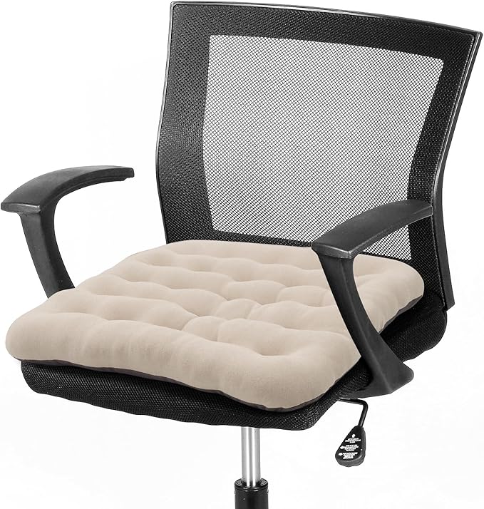BUYUE Good Support Office Chair Cushion Padded, Soft Velvet Comfortable Non-Slip Seat Cushion for Computer Desk Kitchen Chair (1 Count, Beige) by BUYUE