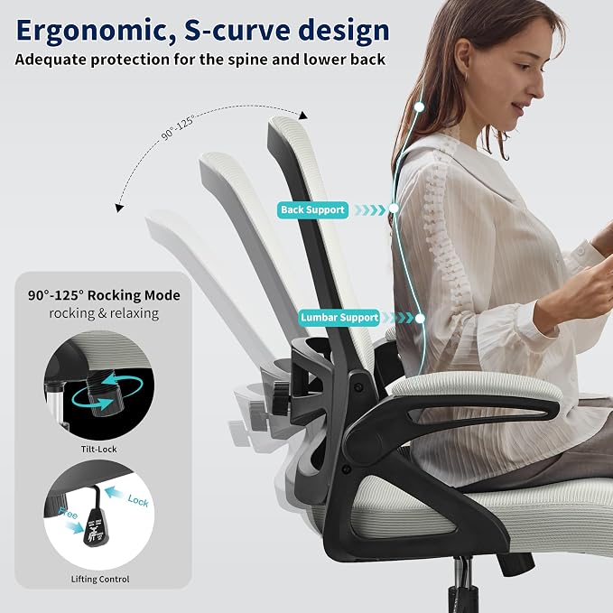 Ergonomic Office Chair Desk Chair with Adjustable Lumbar Support | Mesh Computer Chair Home Office Desk Chair with Flip-up Armrests Executive Task Chair Comfy Mesh Gaming Chair (Dark Gray) - Image 5