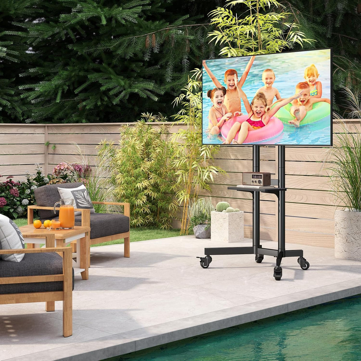 Portable Rolling TV Stand with Shelf for 32-85 in TVs up to 150 lbs - Image 9