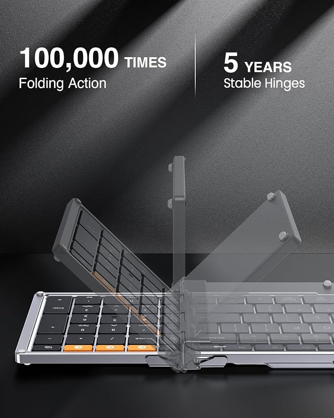 ProtoArc XK01 Full-Size Foldable Bluetooth Keyboard for Travel, Silver | 105 keys, number pad, 0.65in keycaps, 3-device Bluetooth 5.1 switching, USB-C charging, for laptop tablet phone - Image 3