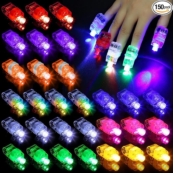 150Pcs LED Finger Lights, 9 Colors Finger Flashlights, Battery Powered Light Up Finger Ring Toys, Mini Finger Lamps, Glow in The Dark Party Supplies for Rave Concert Shows by Toyget