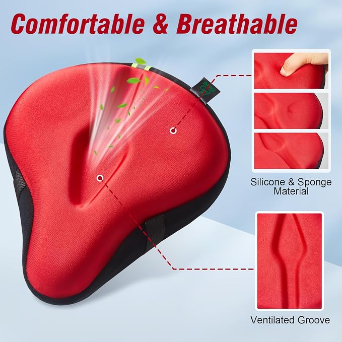 Zacro Bike Seat Cushion - Gel Padded Bike Seat Cover for Men Women Comfort, Extra Soft Exercise Bicycle Seat Compatible with Peloton, Outdoor & Indoor Bike Saddles - Image 3