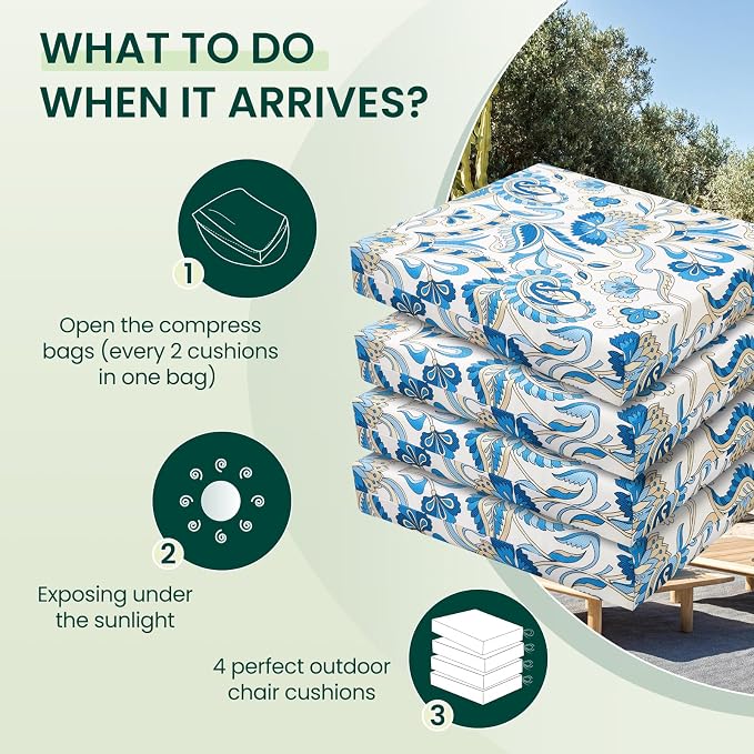 HARBOREST Outdoor Chair Cushions Set of 4, Water Resistant Patio Chair Cushions with Ties, Square Corner Outdoor Seat Cushions for Patio Furniture, 18.5"x16"x3", Blue Butterfly - Image 5