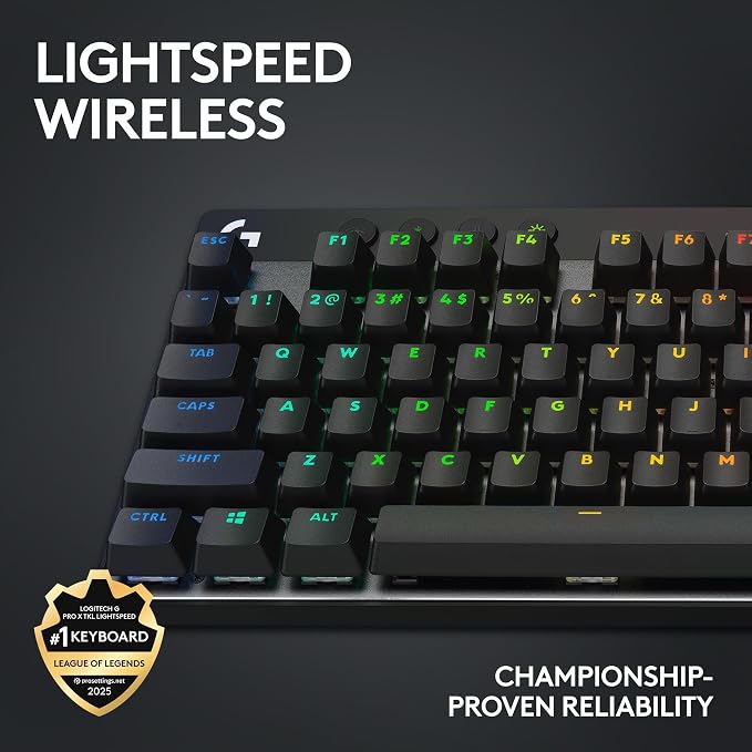 Logitech G PRO X TKL Lightspeed Wireless Gaming Keyboard (Clicky) - Black | Lightspeed wireless, Ultra-Portable Tenkeyless Design, LIGHTSYNC RGB, PBT keycaps, Clicky Switches - Image 3