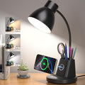 10W Wireless Charging LED Desk Lamp with Pen Holder, CRI 95, Black | 800LM, 3 Modes, 360°Flexible Arm, Touch, Brightness, Table Lamp for Home Office, Dorm, Bedside, Study, Reading, with Adapter by Sailstar