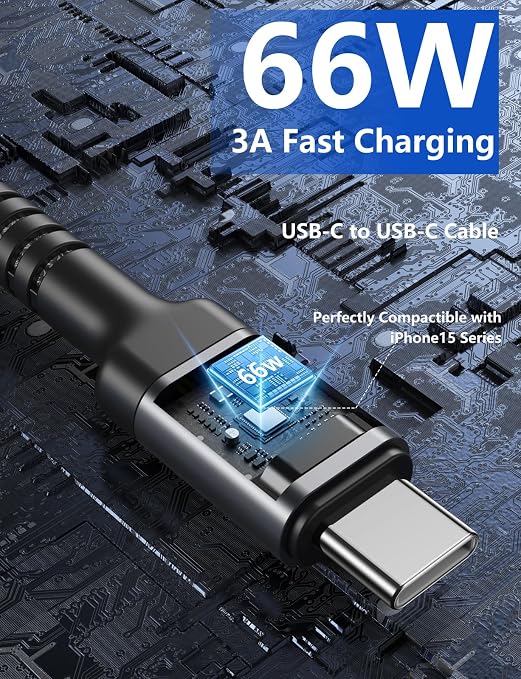 USB C Cable 6FT, 2 Pack USBC to C Cables, Type C Fast Charging Cable Nylon | Braided USBC Charger Cable Compatible with iPhone 17/16/15/Pro/Plus/Pro Max/Samsung Galaxy S26 S23 and More - Image 3