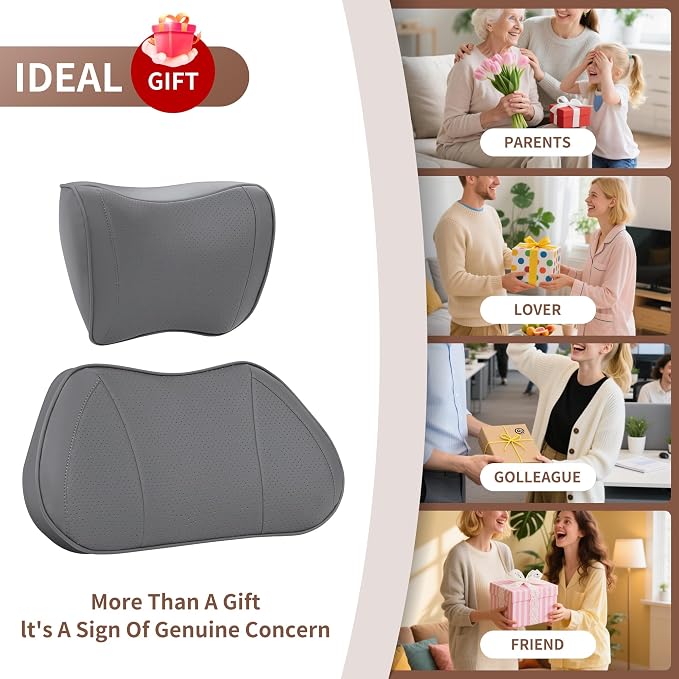 Car Lumbar Support Pillow for Driving Seat, Gray, 1 Pack | Leather Memory Foam Lumbar Cushion for Lower Back Pain Relief, Universal Back Support for Driving, Home & Office Chairs - Image 9