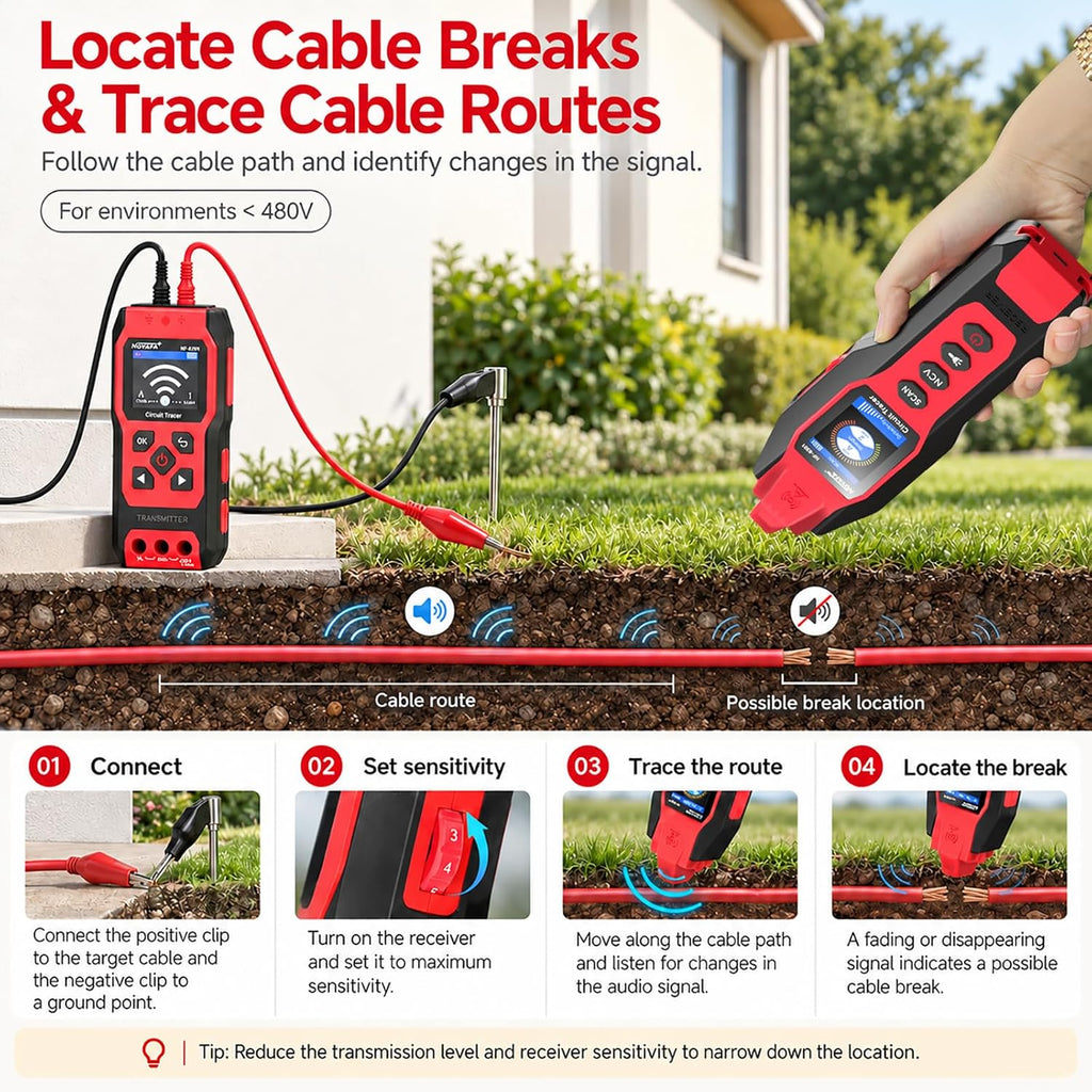 NOYAFA NF-8301 Circuit Tracer, Underground Wire Locator &Digital Multimeter - Image 4