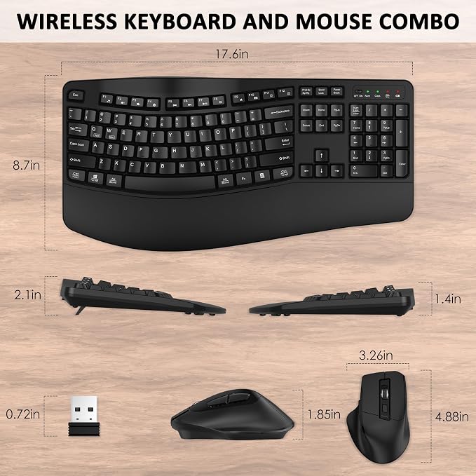 Wireless Keyboard and Mouse Combo, EDJO 2.4G Full-Sized Wave Keys Ergonomic Keyboard and Wireless Optical Mouse, Energy-Saving Wireless Mouse Keyboard for Computer, Mac, Laptop, PC, Windows(Black) - Image 8