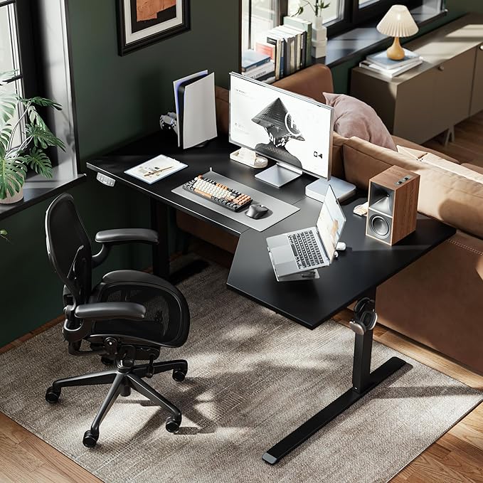 Agilestic 55 x 32 Inch Corner L Shaped Electric Standing Desk, Black | Electric Height Adjustable, L-shape Workspace, Sturdy Steel Frame, Memory Preset, Hooks, 154 lbs, Easy Assembly, Splice Board - Image 2