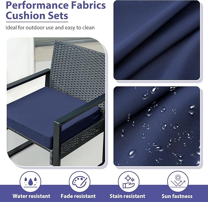 IPYNBAP Outdoor Chair Cushions Set of 4 -Waterproof Outdoor Seat Cushions for Patio Furniture, Patio Chair Cushion with Handle and Ties, Out Door Chair Pads,17x16x2-Square, Navy Blue - Image 3
