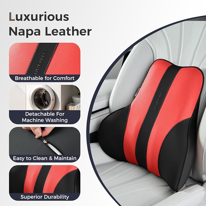 Coverado Lumbar Support Pillow for Car, Ergonomic Memory Foam Back Pillow for Office Chair, Back Cushion for Back Pain Relief, PU Leather Car Lumbar Support for Driving Seat - Image 6
