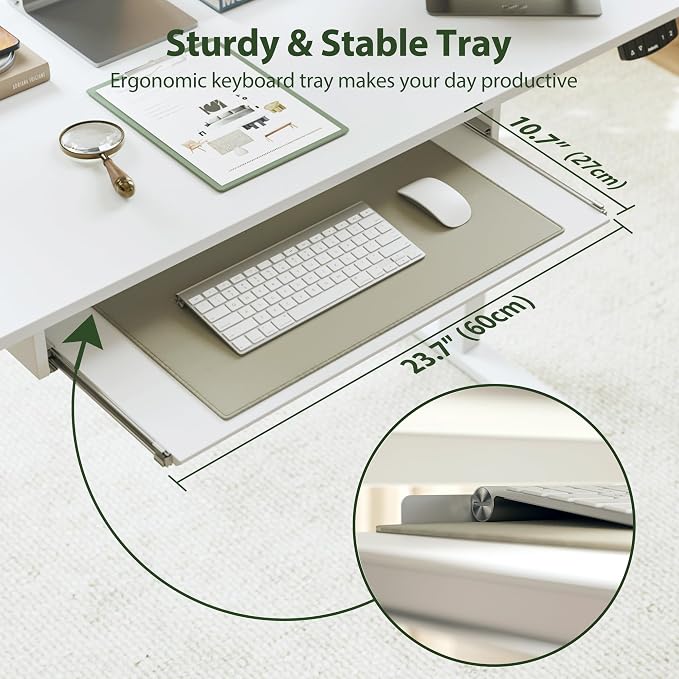 Agilestic 48 Inch Standing Desk with Drawers & Keyboard Tray, White | Electric Height Adjustable, 2 Storage Drawer, Monitor Stand, Sturdy Steel Frame, Memory Presets, Hooks, 154 lbs, Splice Board - Image 3
