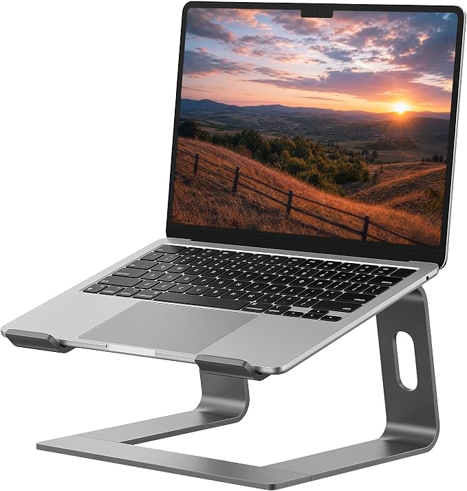 SOUNDANCE Laptop Stand, Aluminum Computer Riser, Ergonomic Laptops Elevator for Desk, Metal Holder Compatible with 10 to 15.6 Inches Notebook Computer, Grey by Soundance