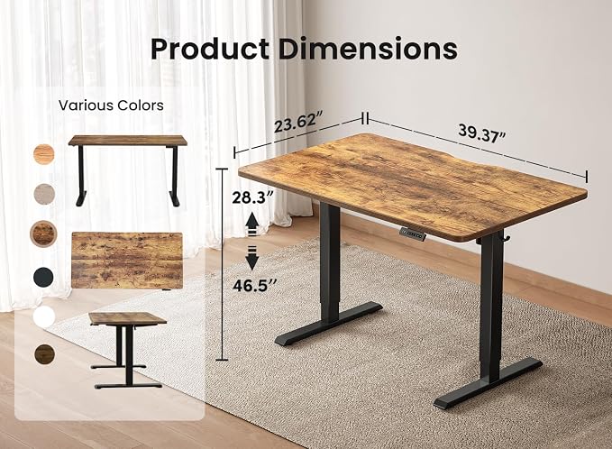 BANTI 40 × 24 Inches Standing Desk, Ergonomic, Electric Height Adjustable, Sit and Stand Up, Computer Office Desk with Splice Board, Black Frame/Rustic Brown Top - Image 2