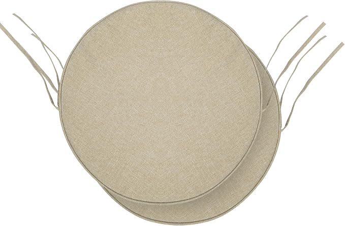 Outdoor Round Chair Cushions 15 Inch, Fade-Resistant & Water-Resistant, Bistro Chair Seat Pads for Porch Garden Balcony Patio Furniture Stools, Non-Slip Bottom, Set of 2, Natural by Unknown