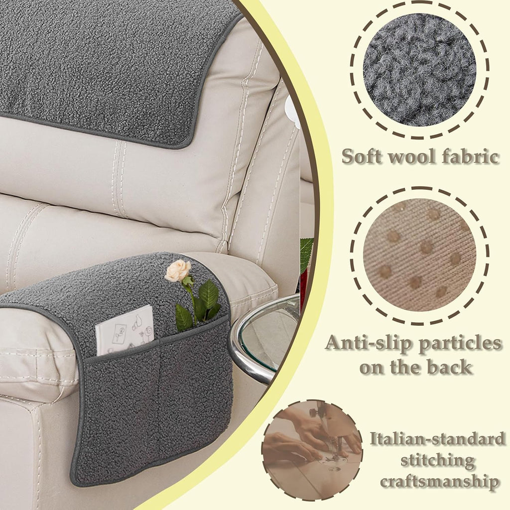 Armrest Covers for Recliner set of 3 Couch Arm Covers with Pockets for Sofa - Image 4