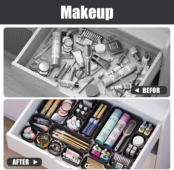 Drawer Organizers Bins 10 PCS for Bathroom Makeup Desk Office | with Non-slip Pads, 3 Sizes, Plastic Tray, Vanity Organizer, Kitchen Utensils Organizer - Image 7
