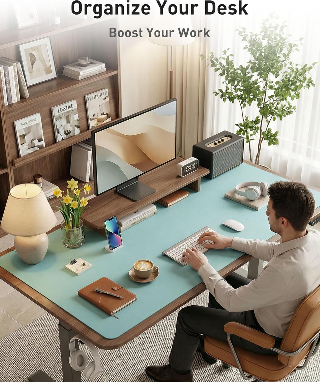 Aothia Faux Leather Desk Mat - Large Mouse Pad, Non-Slip PU Leather Blotter, Waterproof Writing Surface for Office and Home (Blue Topaz, 63" x 17") - Image 8