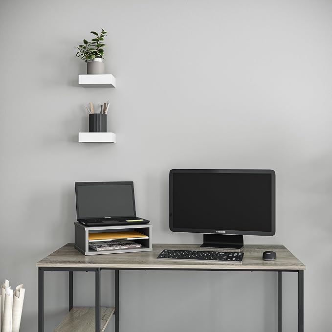 Ballucci File Organizer, 2-Tier Document Paper Sorter, Stackable Wood Desk Organizer Mail Holder, Monitor Stand with Storage Shelves, Gray - Image 8