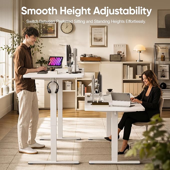 Monomi Large Electric Standing Desk 71“x31.5“ Height Adjustable,White | Sit Stand Up Desk for Home Office,Ergonomic Computer desk with Memory Preset and Anti-Collision,Headphone Hook - Image 4