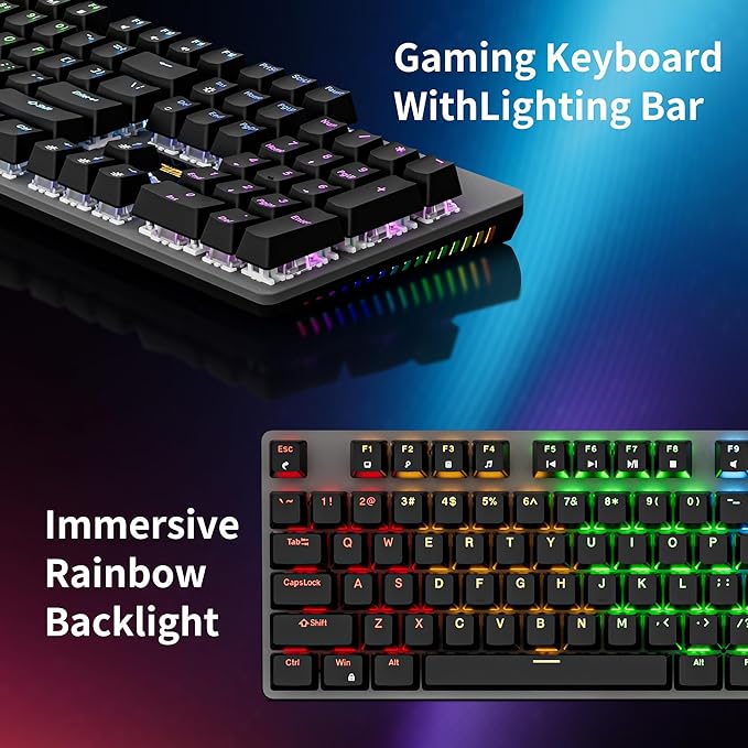 Newmen GM325Pro Mechanical Keyboard,Gaming Keyboard 104 Keys Red Switches | Rainbow LED Backlit,Metal Panel,ABS Black Keycaps,Wired Gaming Mechanical Keyboard for Windows ,Linear Red Switches,QWERTY - Image 3