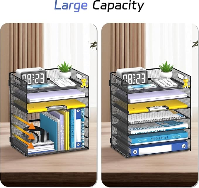 7 Tier Paper Organizer for Desk with Mesh Letter Trays and Handle 2 Pack | 2 Pack Desk File Organizer with Handle for Sorting Papers, Files, Folders, Mail, Bills and Office Supplies - Image 6