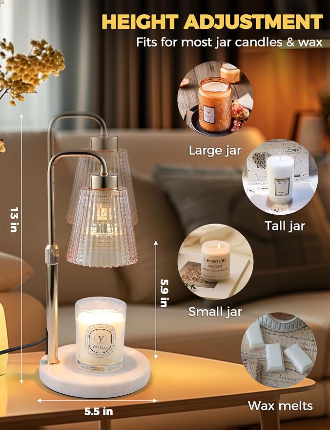 Marble Candle Warmer Lamp Green with Cycle Timer, Dimmable Wax Melt Warmer | 24h Cycle Timer Dimmable Wax Melt Warmer with 2 Bulbs, Fall Decor for Home Living Room Halloween Decorations Gifts for Mom - Image 5
