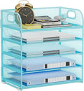 Paper Organizer Letter Tray with Handle Mesh 5-Tier | Stackable Desk Organizer for Files/Paper/Office Supplies, Sturdy Carbon Steel Desk Organizer for Home Office & Classroom by Kinkota