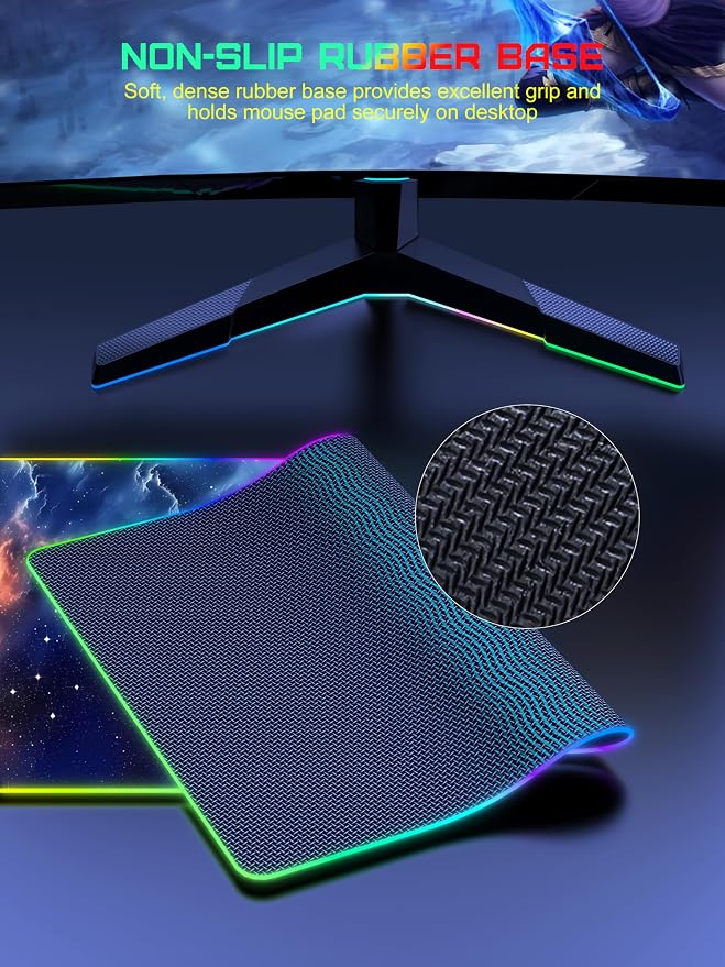 TopMade Wireless Charging Mouse Pad, RGB Gaming Mousepad, 35.4" x 15.8" Extra Large Waterproof Keyboard Desk Pad, Computer Desk Mat, Blue Nebula (Includes 20W PD Power Adapter & 6.56ft Woven Cable) - Image 6