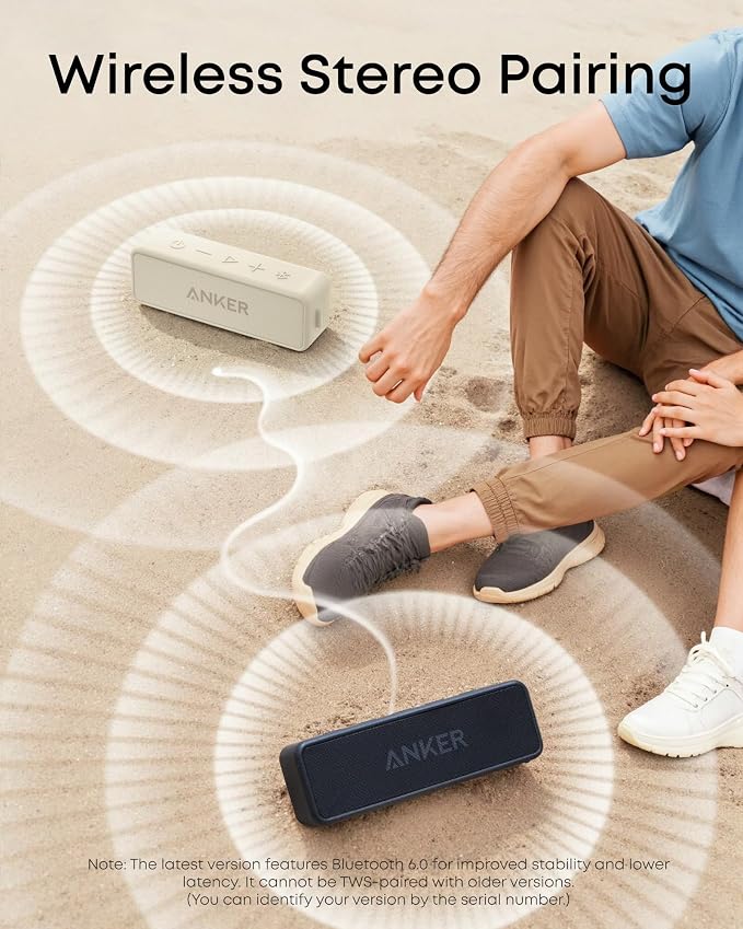 Soundcore Anker 2 Portable Bluetooth Speaker, Stereo Sound, IPX7 | BassUp, 24H Playtime, Bluetooth 6, Wireless Speaker for Home, Outdoors, Travel-Beige - Image 6