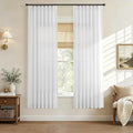 Hokibero White Pinch Pleated Linen Curtains 72 Inch Long for Living Room | Light Filtering Semi Sheer Curtain,Back Tab Hooks Rings,Modern Farmhouse Textured Privacy Drapes for Bedroom Window,2 Panels by Hokibero