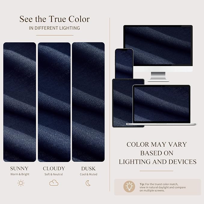 Hokibero Navy Blue Pleated Linen Curtains 102 Inch Long for Living Room | Light Filtering Sheer Curtain,Pinch Pleat Back Tab Hooks Rings,Farmhouse Textured Privacy Drapes for Bedroom Window,2 Panels - Image 8
