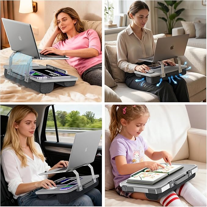 Laptop Lap Desk with Cushion, Laptop Stand for Bed with Pillow | Portable Small Lap Desk for 10-15.6" Laptop, MacBook, Notebook, Home Office Lap Desk for Working or Gaming, Grey - Image 5