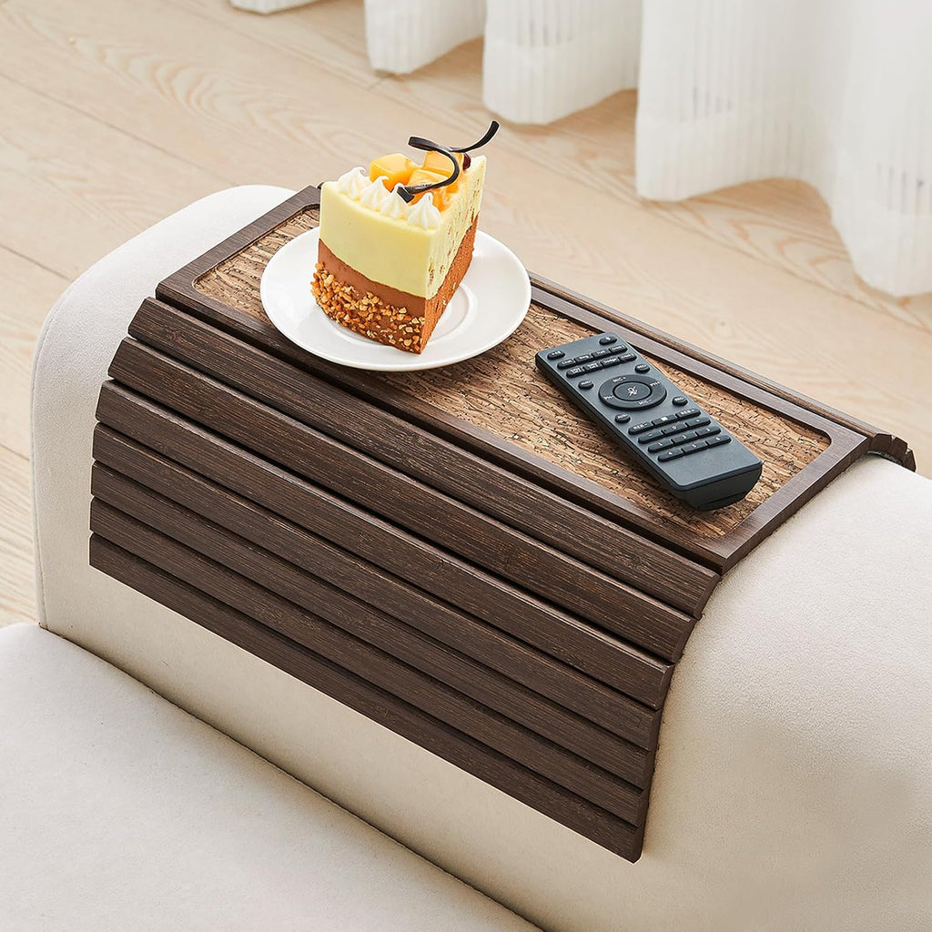 Bamboo Couch Arm Tray Table, Foldable Sofa Arm Tray Brown by GEHE