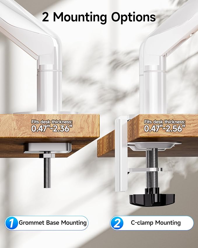 BIZUM Dual Monitor Stand for 17″-42", Heavy Duty Ultrawide Monitor Arm Dual-Monitor Mount VESA Mount with Clamp/Grommet Base, Holds 33.1lbs per Arm, White - Image 8