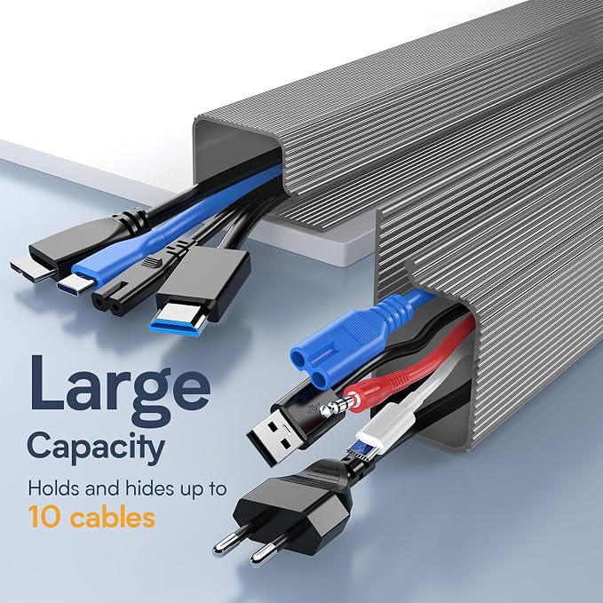 Delamu 2 Pack 15.7in Under Desk Cable Management, 2 Pack Safe Tidy Cable Management Under Desks for Home Office, Cord Organizer for Desk, Wire Organizer Kit, Grey - Image 6